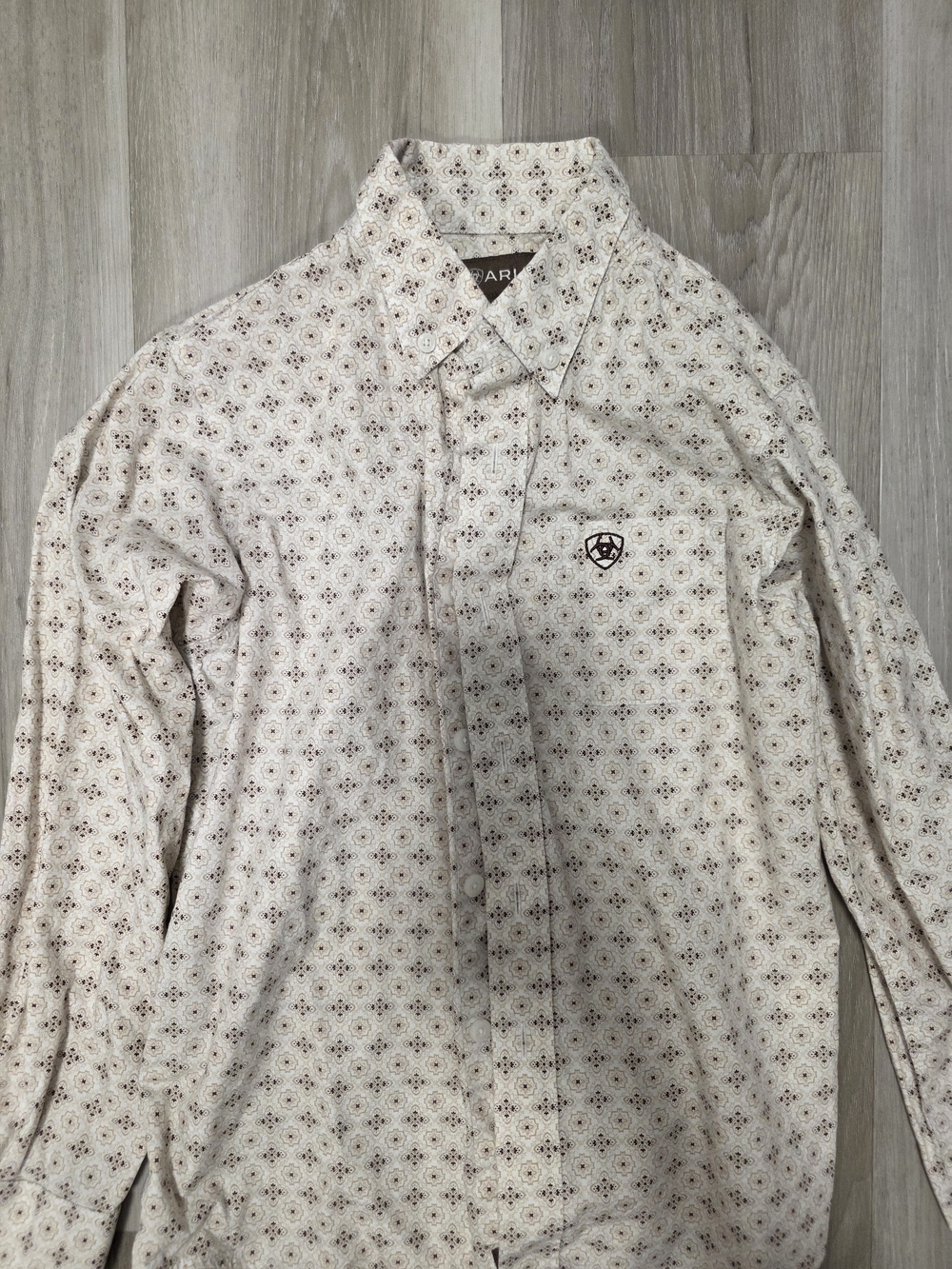 Ariat Men's Cream Button-Down Shirt with Brown Medallion Print